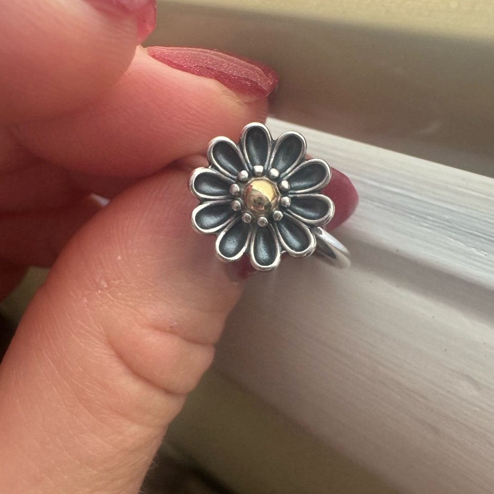 Pandora Sterling Silver and 14k Gold oopsy Daisy Ring 7.5